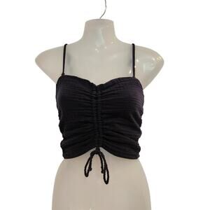 Aerie Smocked Cinched-Front Cropped Cami Tank Convertible Straps Black Small